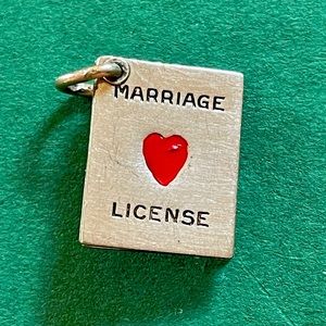 Vintage Sterling Silver Marriage License Charm Moveable With Red Heart